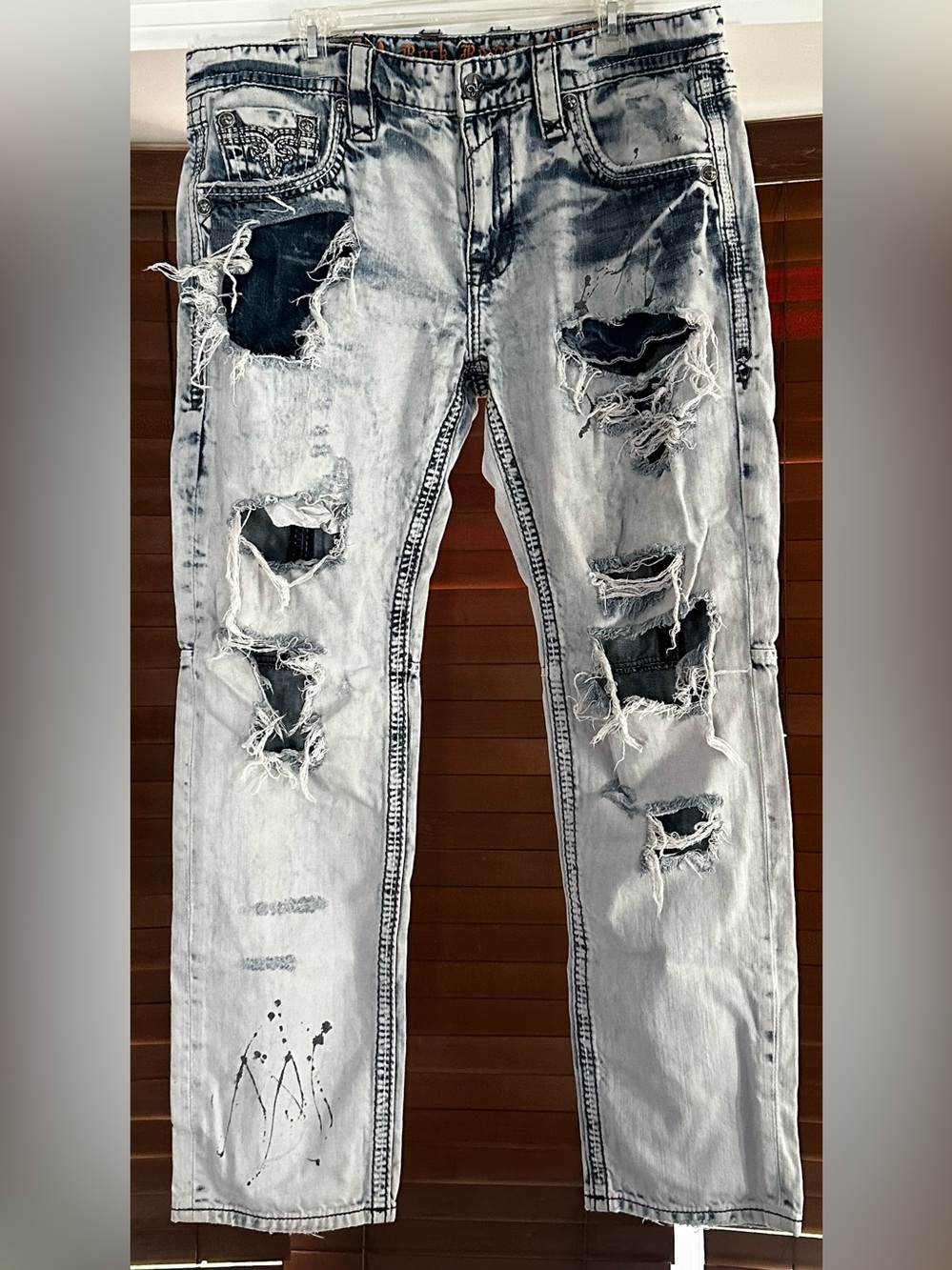 Men’s Rock Revival Distressed Light Blue Rupert Straight Jeans